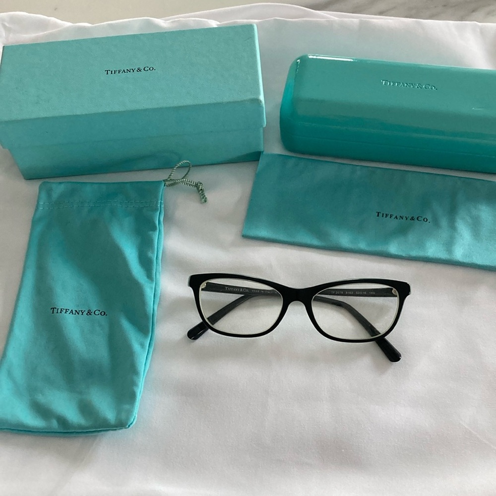 TIFFANY & CO TF2078 8163 Black & Tiffany Blue Eyeglasses box hardsoft case cloth